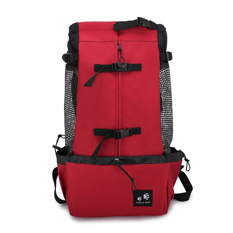Double-shoulder pet backpack carrier in red